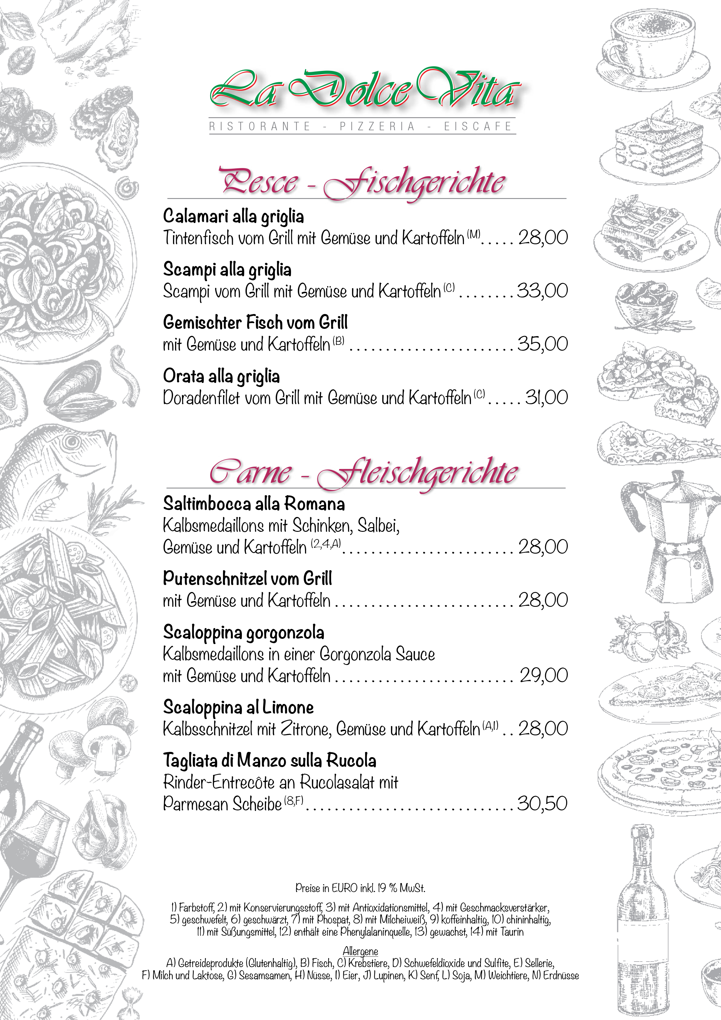 Fisch- und Fleischgerichte