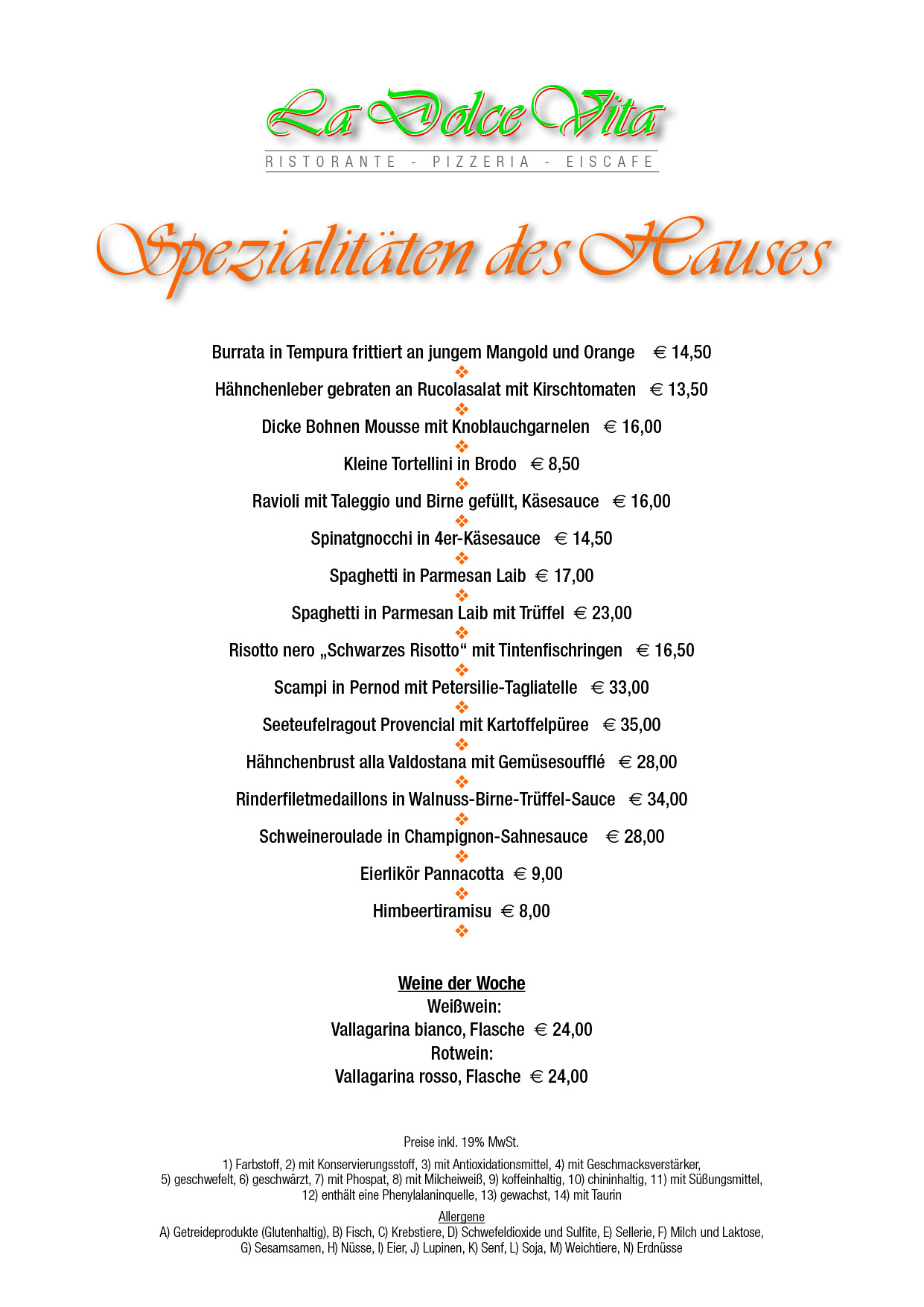 Spezialitätenkarte